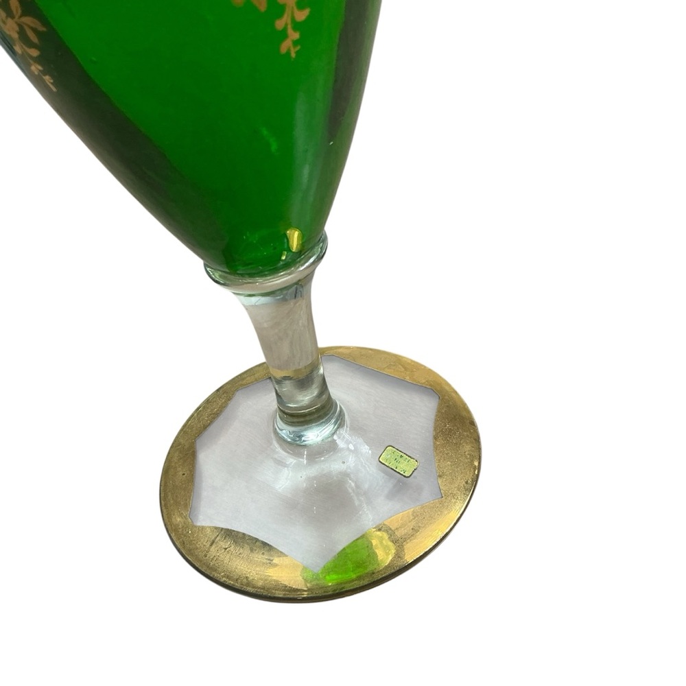Vintage Italian mid century green glass vase w/gold gilding 17” - Picture 4 of 4
